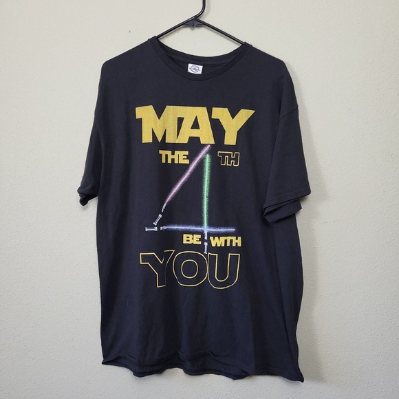 Delta Men's XL May The 4th Be With You Graphic Tee Black Heavy Cotton Starwars - Picture 1 of 7